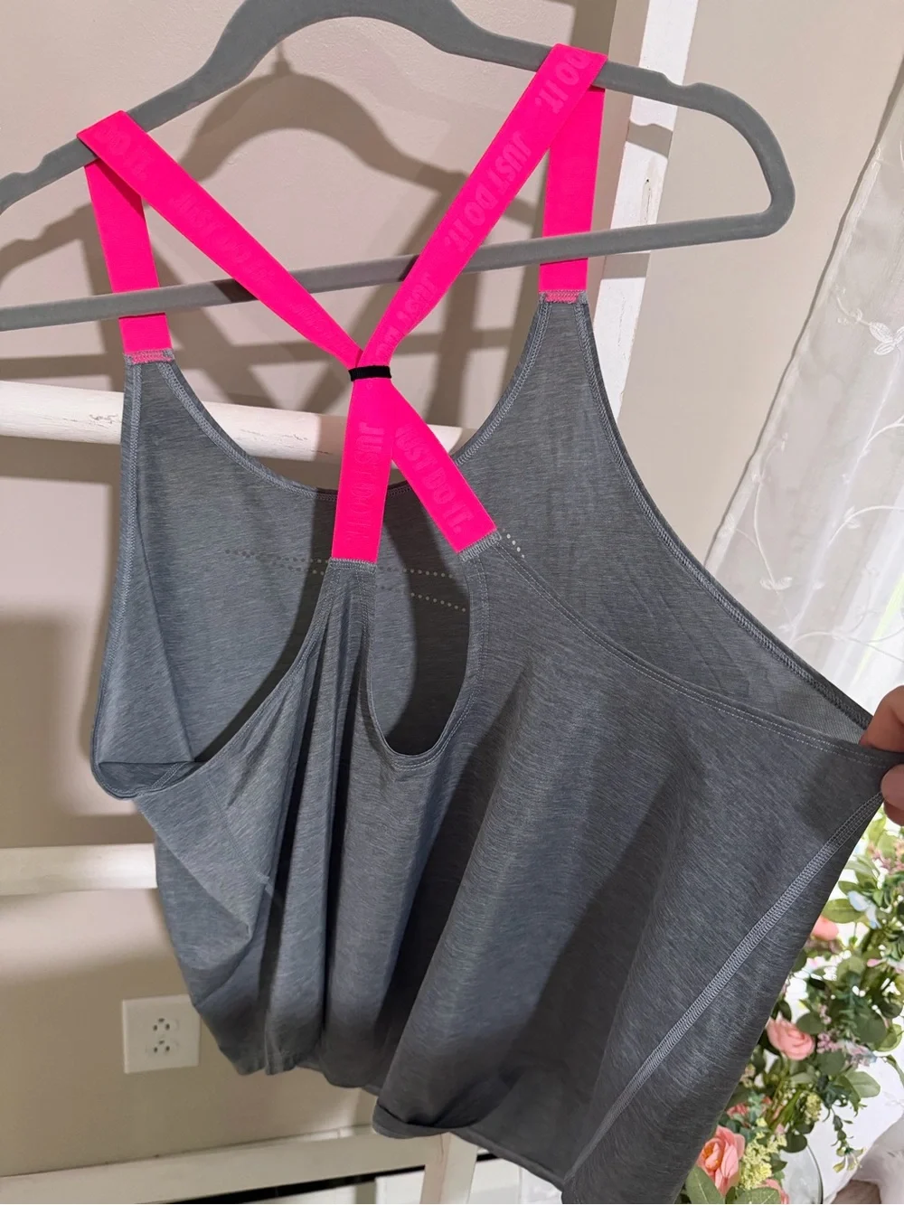 Nike Gray Tank with Pink Straps - Women's Athletic Scoop Neck